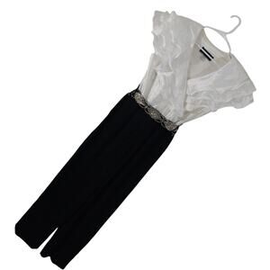 BB COLLECTIONS! WHITE RUFFLED FLOUNCE TOP, LAYERED, OVER BLACK JUMPSUIT! SZ 12